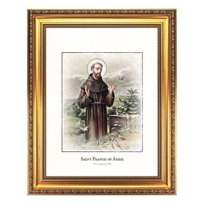 St. Francis of Assisi Engraved Art in 15.5" x 19.5" Antique Gold Frame