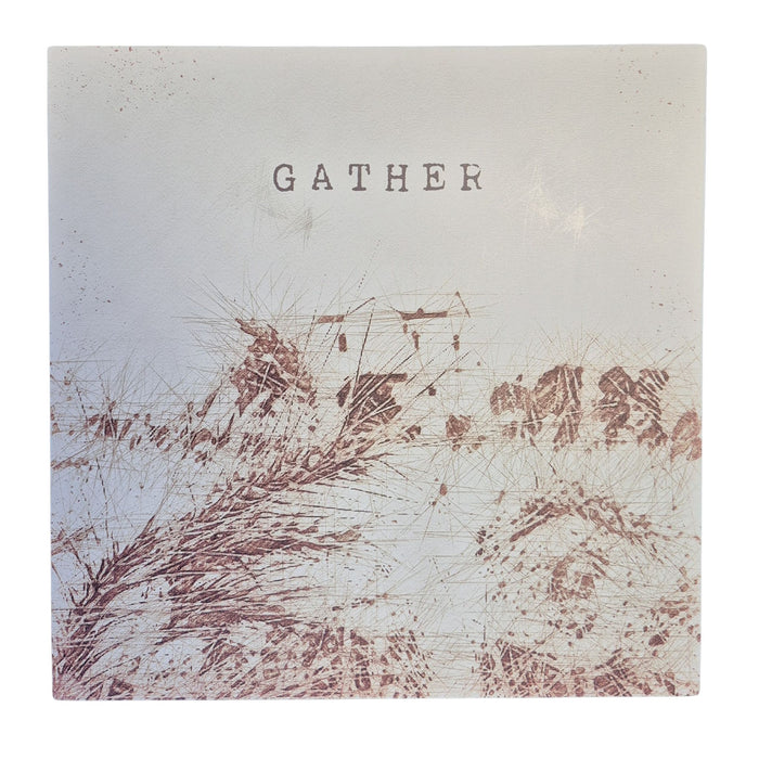 Plaque with the word 'Gather' and Rustic Field Image