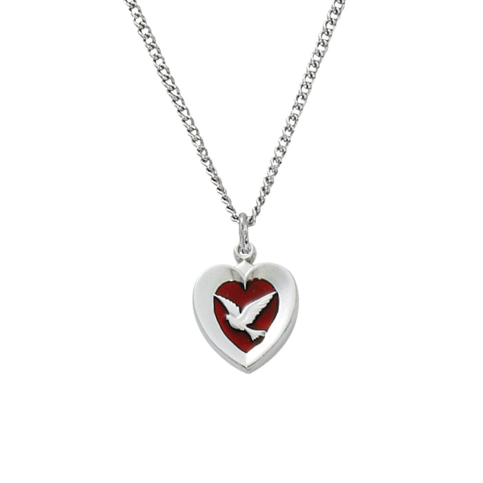 Holy Spirit Heart Medal with Red Epoxy on 18" Chain