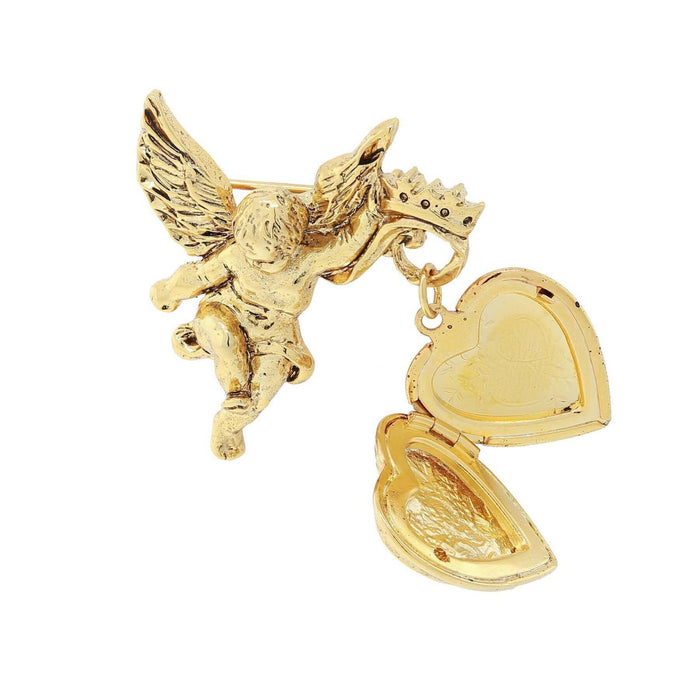 Brooch Winged Angel Crystal Cross Heart Locket
