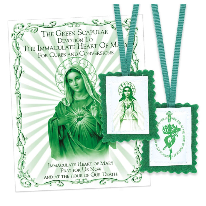 Green Felt Scapular with Instructional Pamphlet