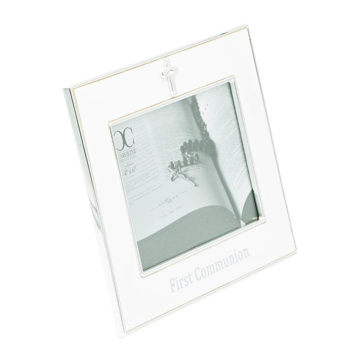 First Communion 4" x 6" Frame in White With Embelished Cross