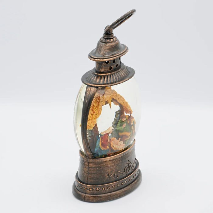 Nativity Lighted Swirl Bronze Lantern