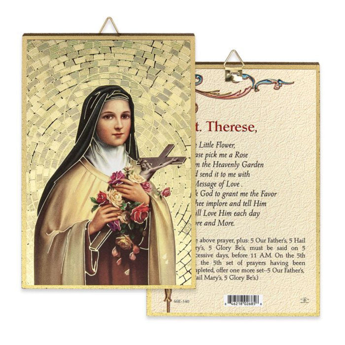 St Therese 4" x 6"  Gold Foil Mosaic Plaque