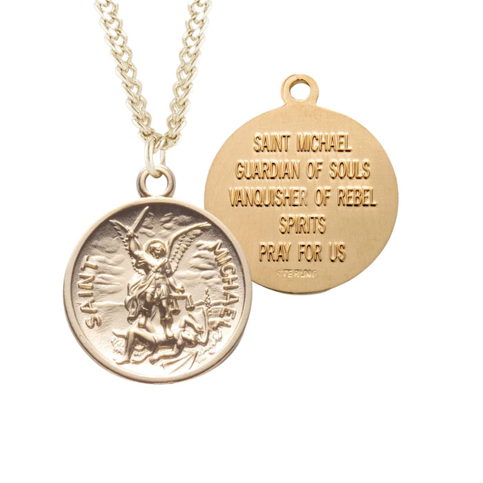 St Michael Medal with Prayer 16kt Over Sterling 24" Chain