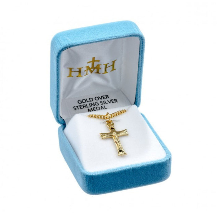 Crucifix Gold Plated with Notched Flare Tips on 18" Chain