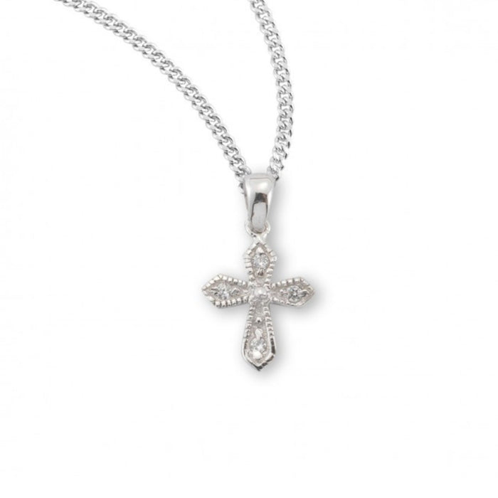 Cross 0.5" Sterling Silver with Crystal Zircons on 18" Chain