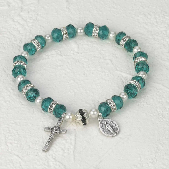 Rosary Bracelet Green Crystal Beads