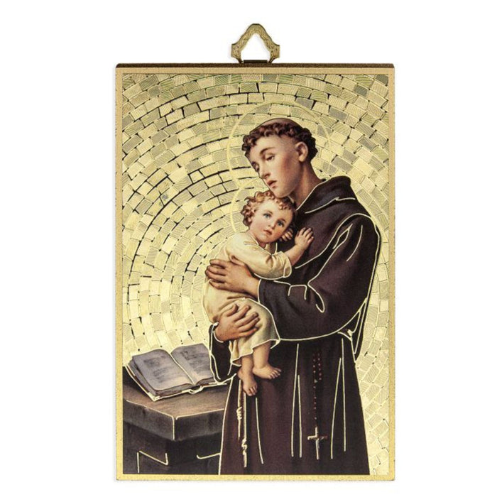 St Anthony 4" x 6"  Gold Foil Mosaic Plaque