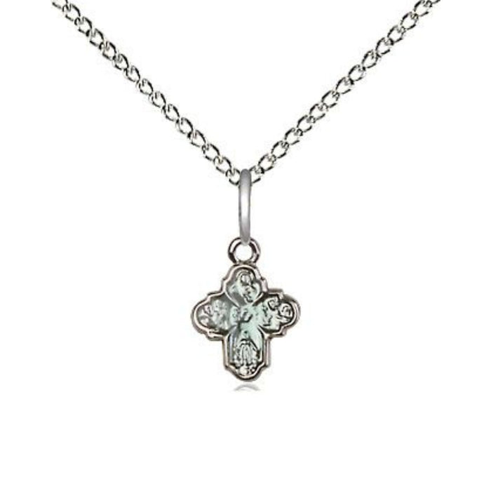 Four Way Tiny Sterling Silver with Blue Epoxy on 18" Chain