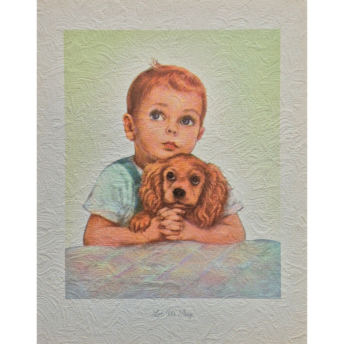 Vintage Praying with Pet Board Print 8" x 10"