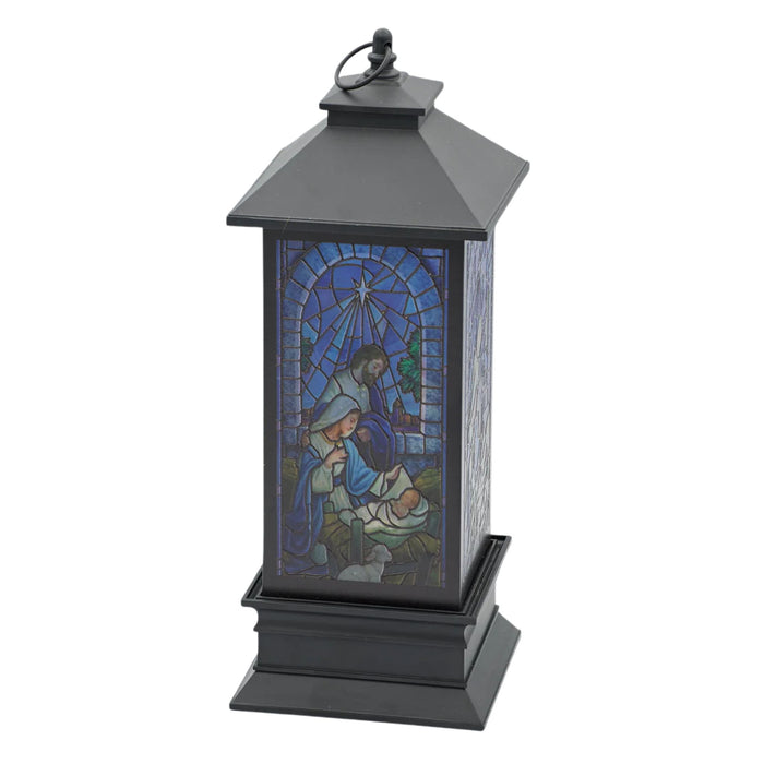 Lantern Stain Glass Nativity Scene 10.5" Lighted Snow Globe