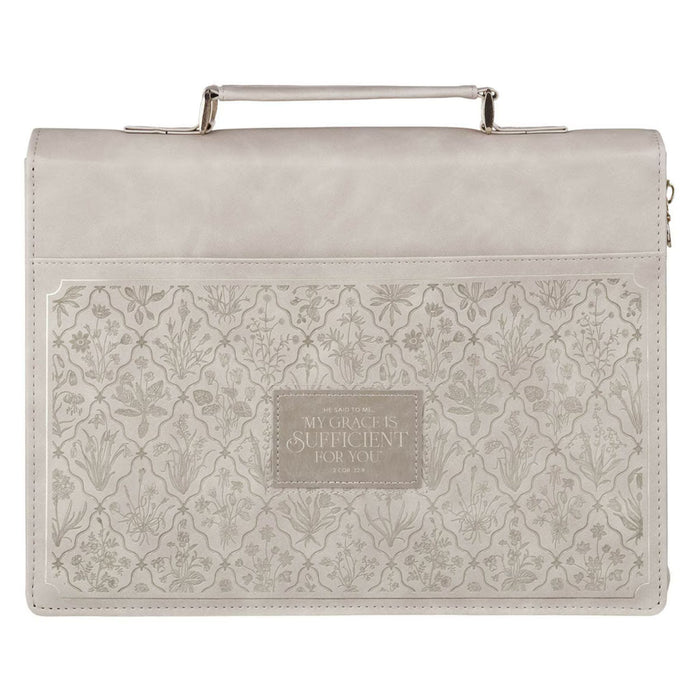 Bible Cover (M) Sufficient Grace Taupe Wildflower Tapestry