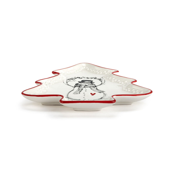 Snowman Red Heart Mini Ceramic Tree Shaped Dish