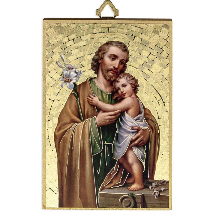 St Joseph 4" x 6"  Gold Foil Mosaic Plaque