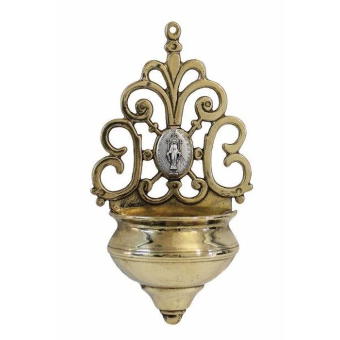Holy Water Font in Shiny Brass with Miraculous Medal