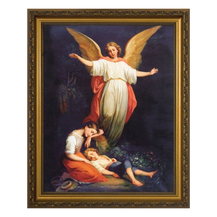 Guardian Angel with Children Resting in Gold Frame