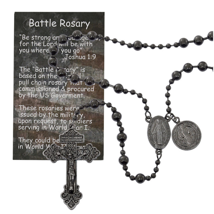 Battle Rosary Gun Metal Beads and St Benedict Medal
