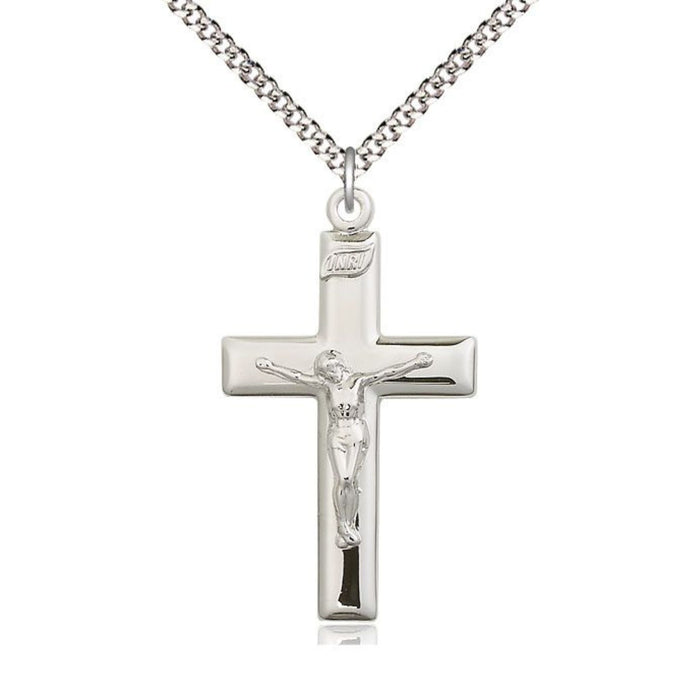 Crucifix Plain Style Sterling Silver on 24" Chain