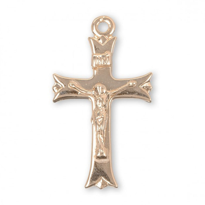 Crucifix Gold Plated with Notched Flare Tips on 18" Chain
