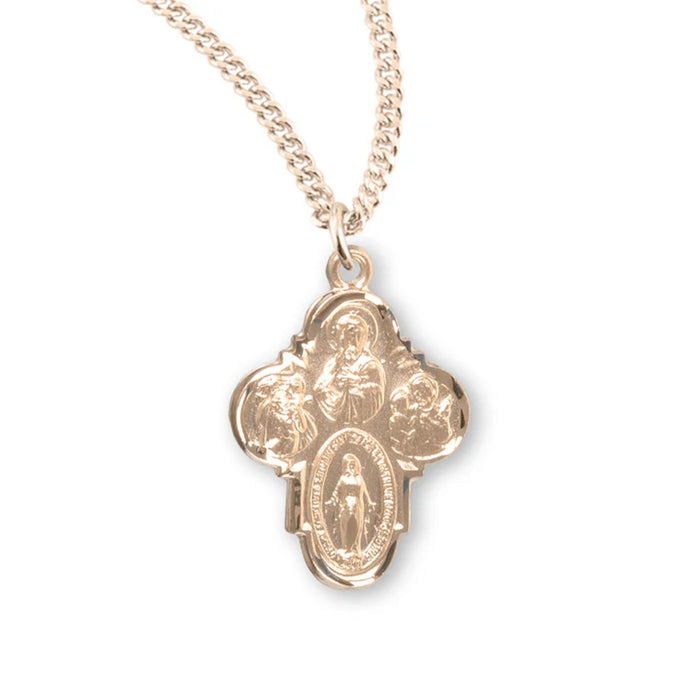 Four Way Rounded Edges Gold over Sterling on 18" Chain