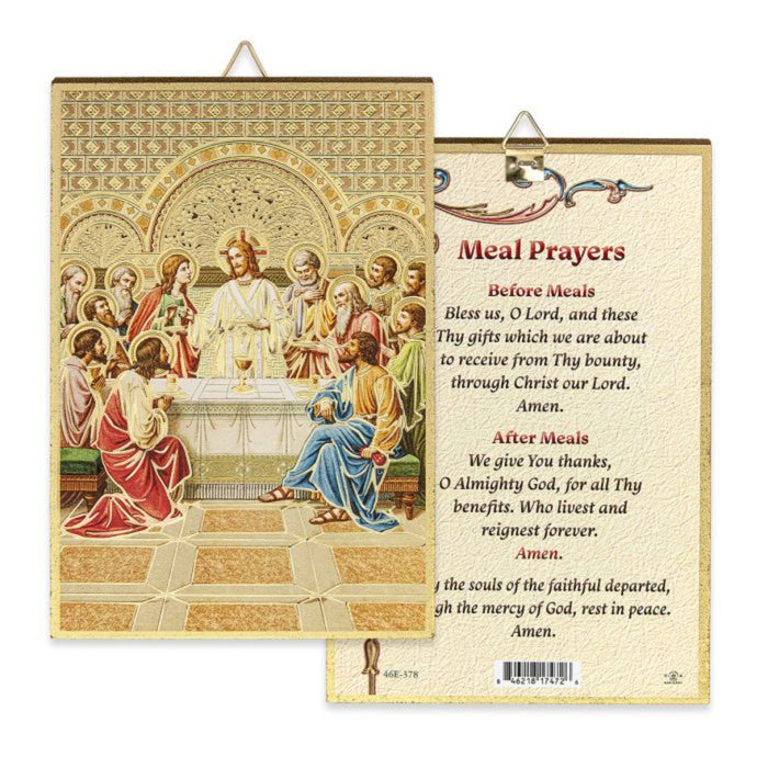 Last Supper with Meal Prayers 4" x 6" Gold Foil Mosaic Plaque