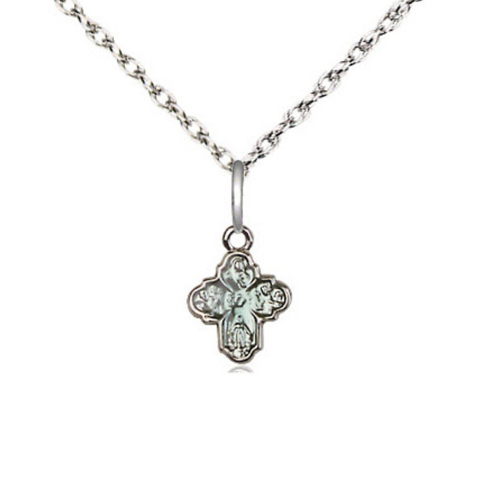 Four Way Tiny Sterling Silver with Blue Epoxy on 18" Chain