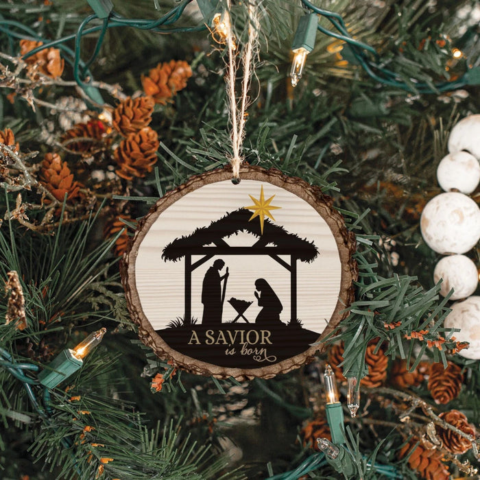 Ornament A Savior is Born Wood Slice