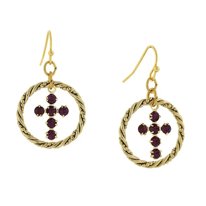 Earrings Shimmering Crystal Cross in Rope Hoop