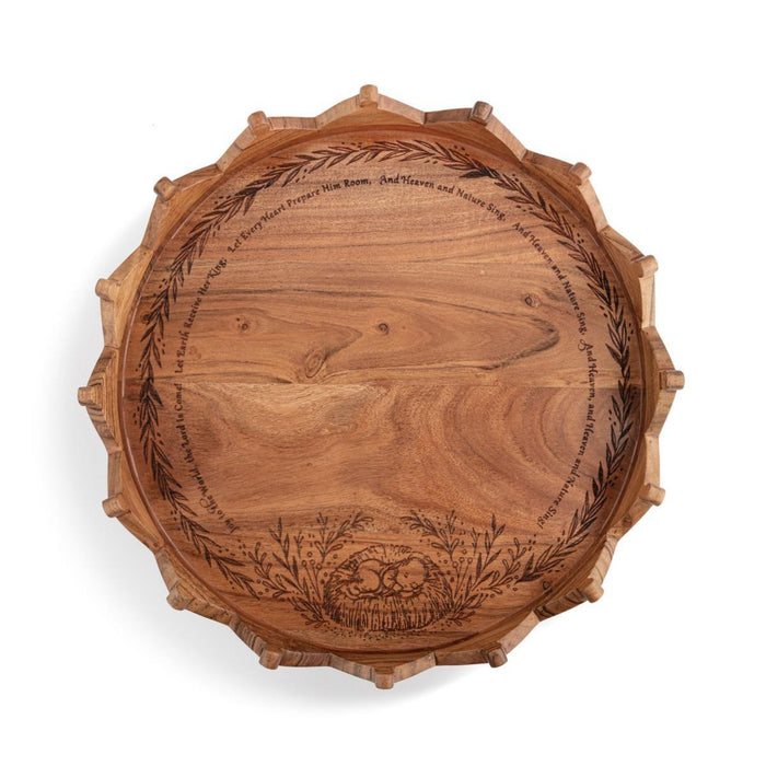 Christmas Tray "Joy to the World" Engraved Round Wood