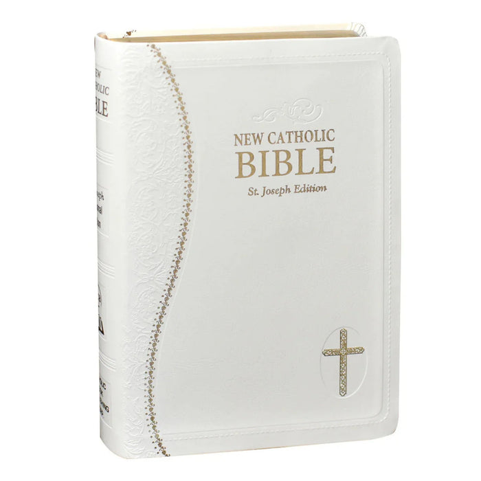 NEW CATHOLIC BIBLE - ST JOSEPH - WHITE FAUX LEATHER