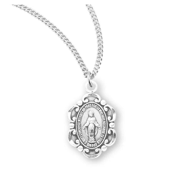 Child's Miraculous Medal Oval Fancy Edge on 13" Chain