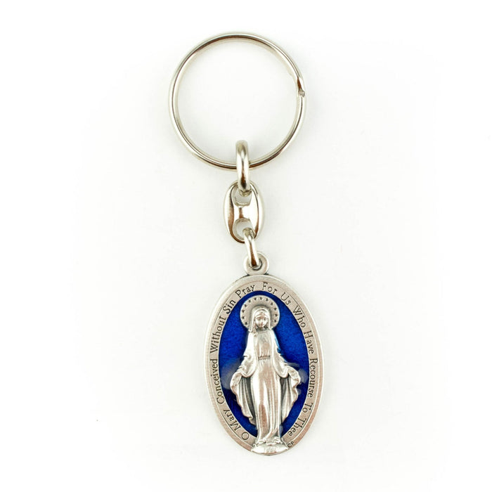 Keychain Blue Enamel Miraculous Medal