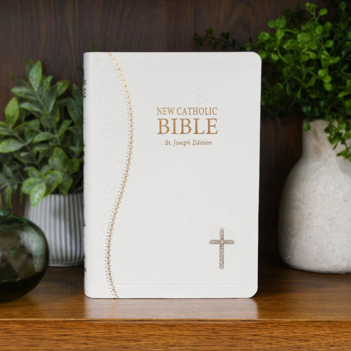 NEW CATHOLIC BIBLE - ST JOSEPH - WHITE FAUX LEATHER