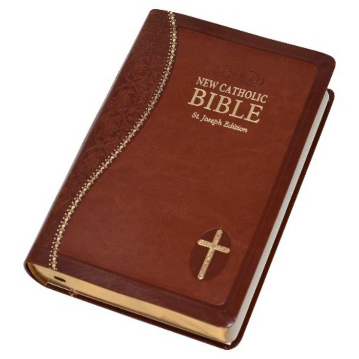 BIBLE: NEW CATHOLIC - ST. JOSEPH - BROWN FAUX LEATHER