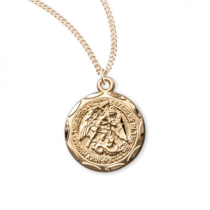 ST MICHAEL  - GOLD OVER SS SCALLOPED EDGE  - 18" CHAIN