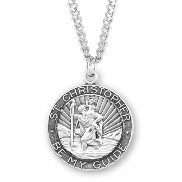 St Christopher 1.2" Round SS with Rays on 24" Chain