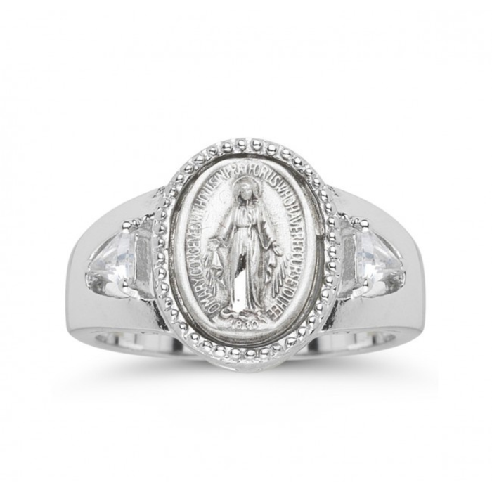 Ring Sterling Silver and CZ Framed Miraculous Size 8