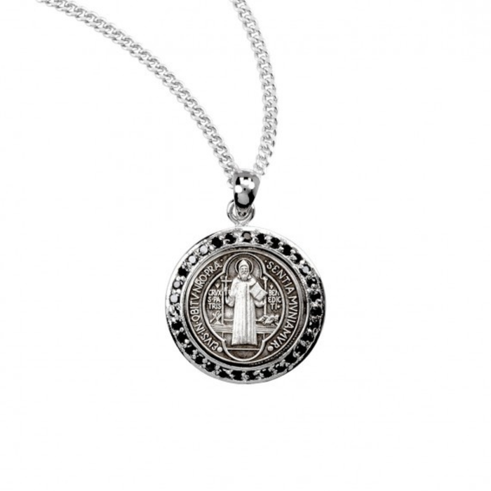 ST BENEDICT - SS - ROUND - JET BLACK CZ - 18" CHAIN