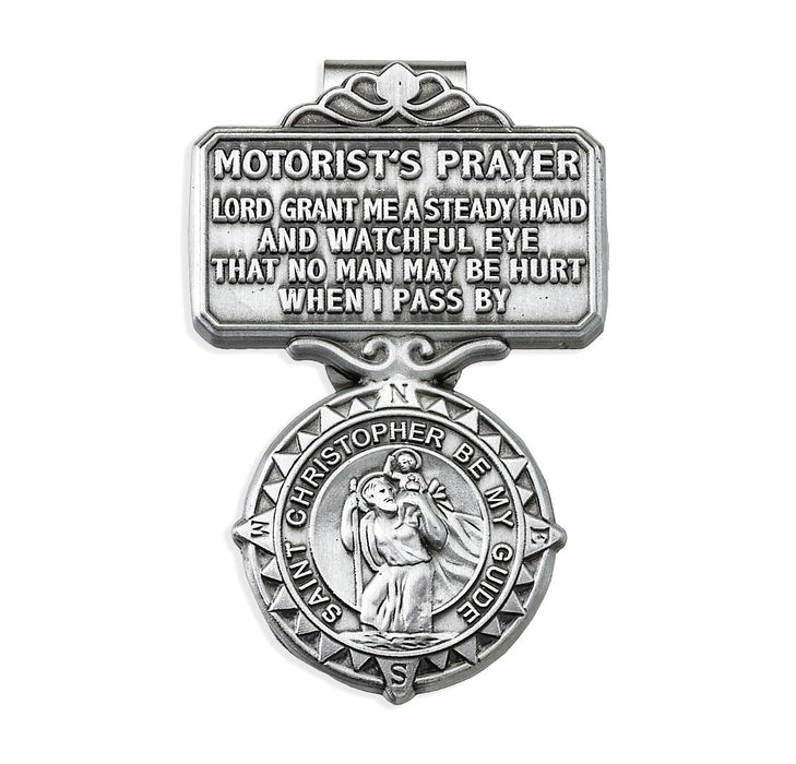 Visor Clip St Christopher Compass with Motorist's Prayer