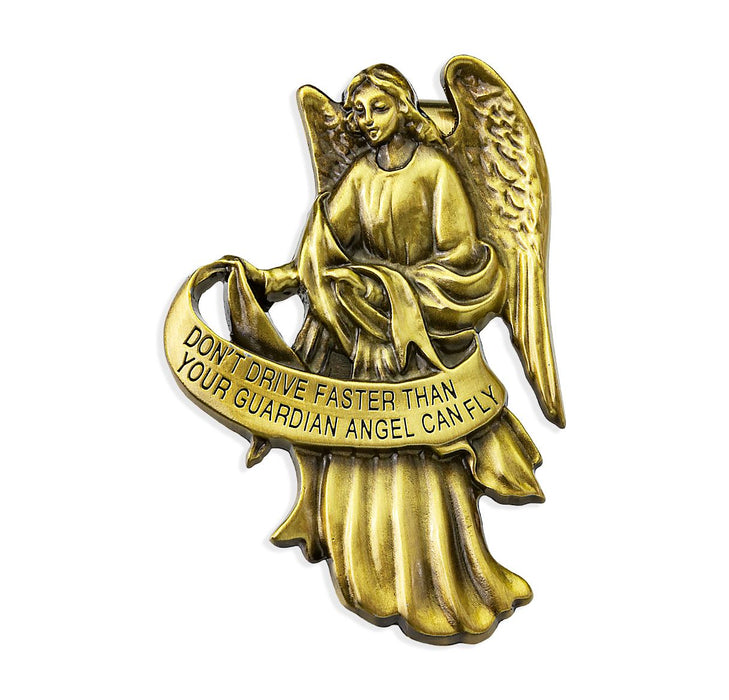 Visor Clip Guardian Angel Don't Drive Faster Brass