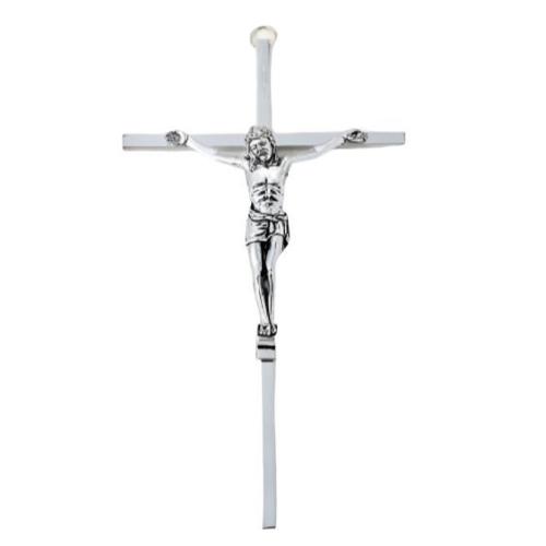 Wall Crucifix 8" Silver Tone Metal