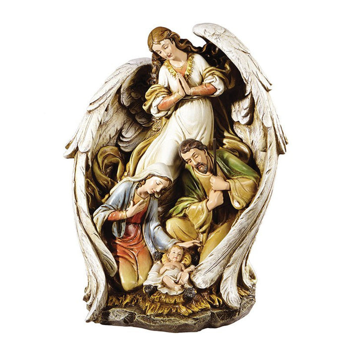 NATIVITY FIGURE -  ANGEL WRAPPING HER WINGS AROUND - 15" RESIN