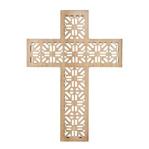 Wall Cross 10" Wood Floral Rattan