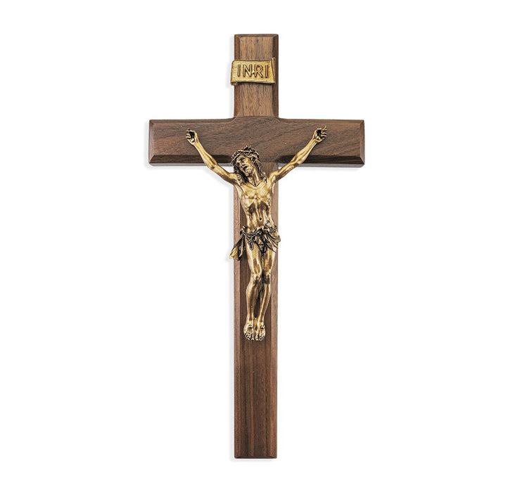 12" Walnut Crucifix with Museum Gold Finish Corpus