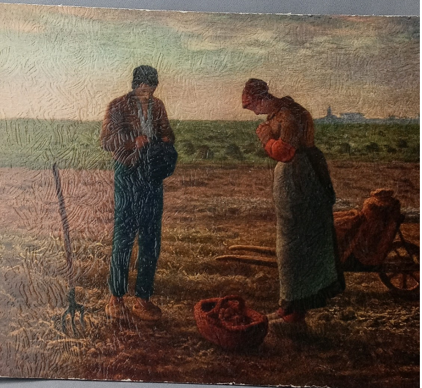 Vintage Frameable print on Artboard Jean Francois Millet "The Angelus"  9 6/8"x8 1/4"