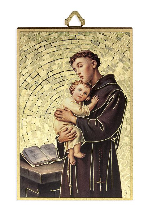 St Anthony 4" x 6"  Gold Foil Mosaic Plaque