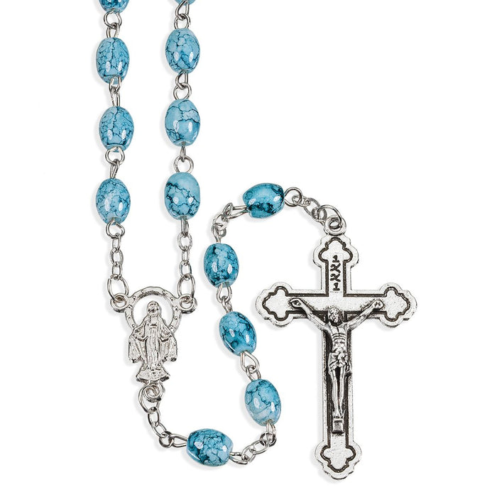 Rosary 6mm Light Blue Marbleized Beads