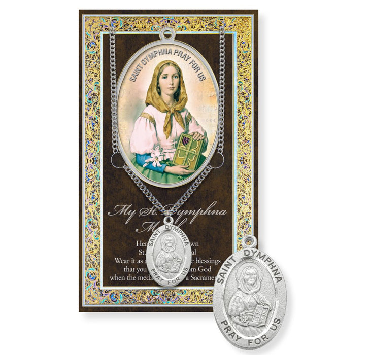 St Dymphna Genuine Pewter Medal on a 18" Chain