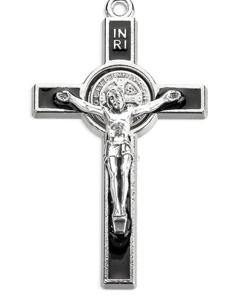 2" Benedictine Crucifix with Black Epoxy and St. Benedict Medal